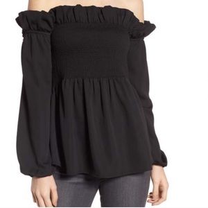 Chelsea28 smocked off the shoulder top.
